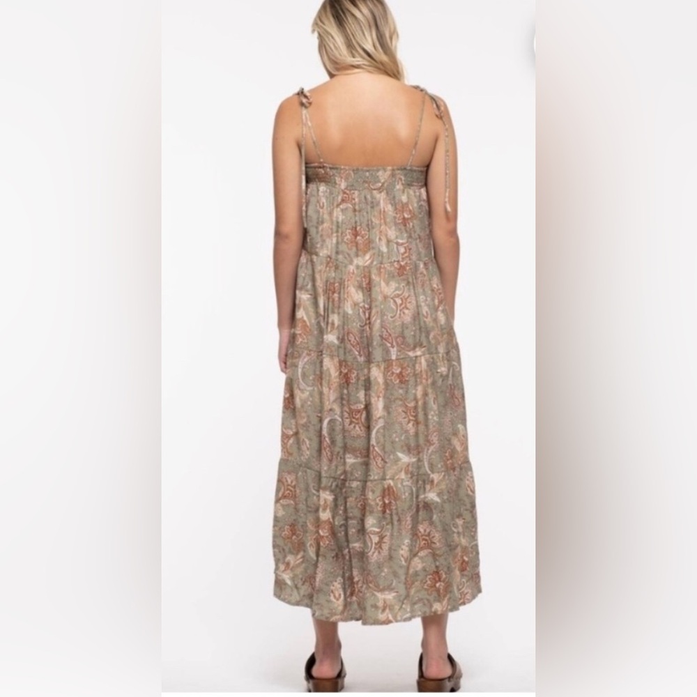 Anthropologie BLU PEPPER Paisley Floral Maxi Midi Dress S Sage Boho Cottagecore - Picture 2 of 8